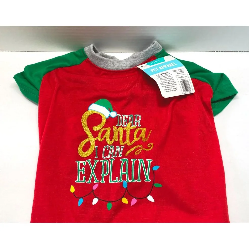 Dog Christmas Costume Red Shirt Size Large Dear Santa I Can Explain NWT